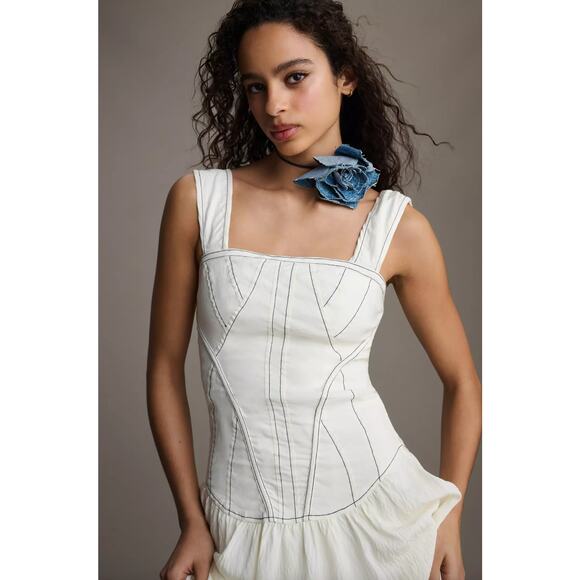 By Anthropologie Sleeveless Square-Neck Twofer Midi Dress - Picture 3 of 11